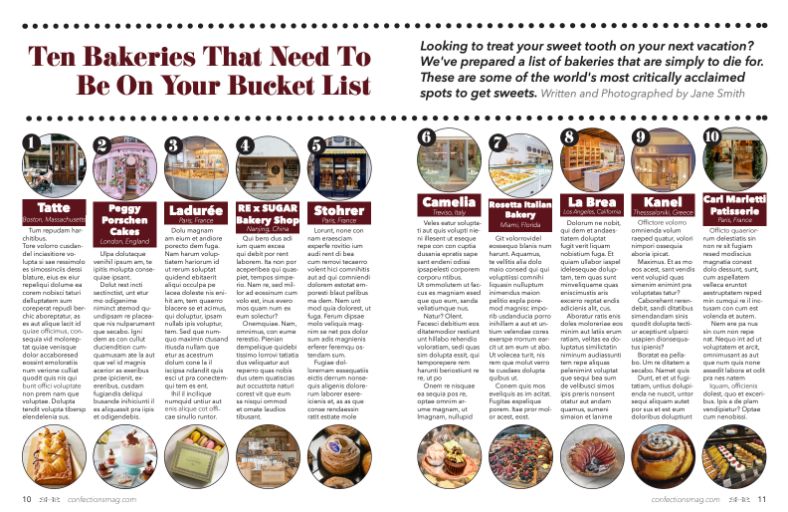 a 2 page list of ten bucket list bakeries