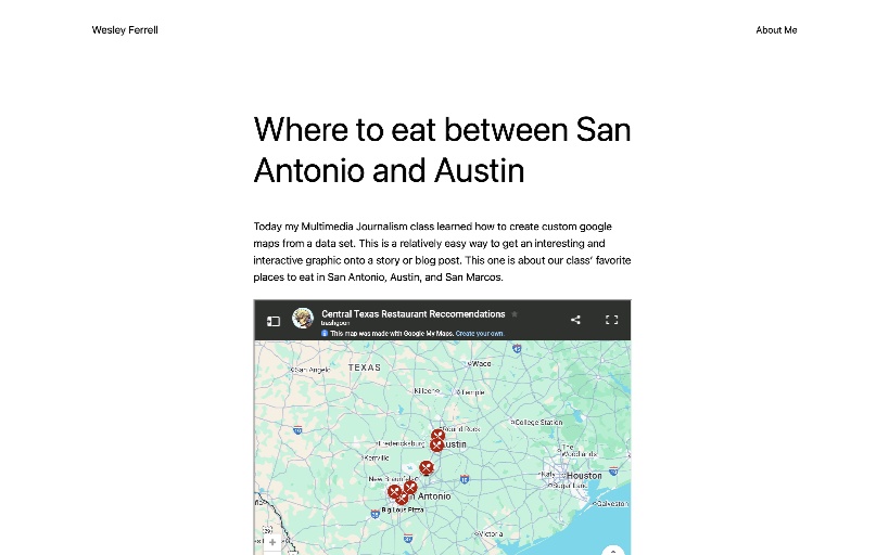 an article about where to eat between 2 cities with an interactive map