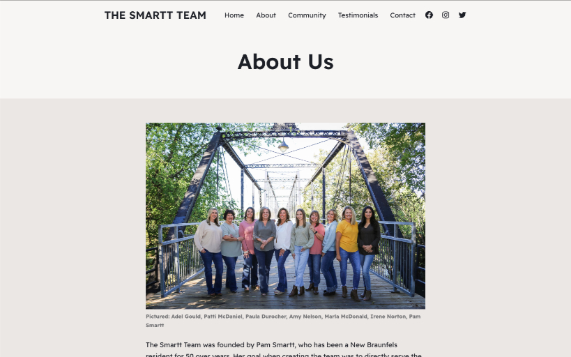 a webpage titled about us with a photograph of ten realtor women