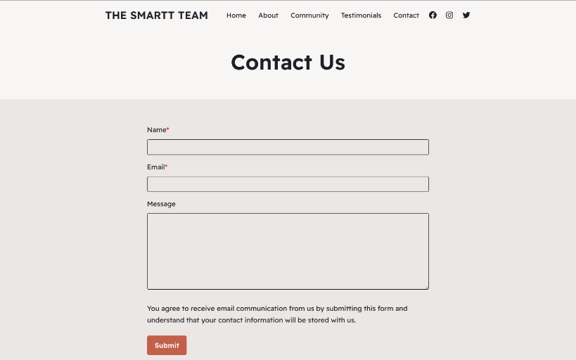 a webpage with a contact form